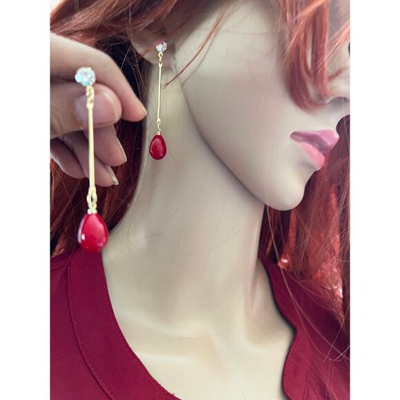 Red drop earrings red gold earrings teardrop chandelier long earrings rhinestone - Picture 4 of 8